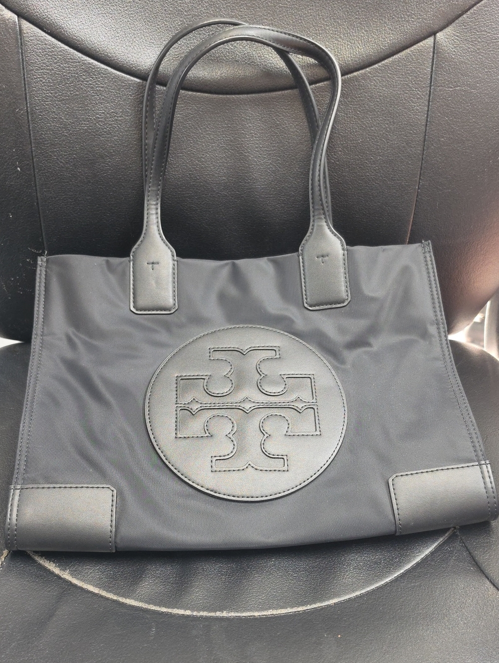 Tory Burch Black Nylon Tote with Logo Medallion